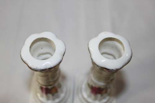 A STUNNING PAIR OF "COTTAGE ROSE" FINE BONE CHINA CANDLE STANDS IN SUPERB CONDITION
