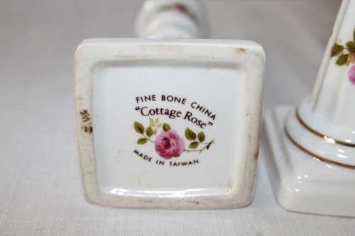 A STUNNING PAIR OF "COTTAGE ROSE" FINE BONE CHINA CANDLE STANDS IN SUPERB CONDITION