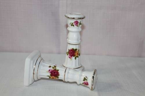 A STUNNING PAIR OF "COTTAGE ROSE" FINE BONE CHINA CANDLE STANDS IN SUPERB CONDITION