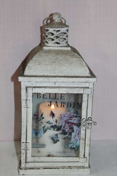 A STUNNING FULL SIZE WHITE DISTRESSED "BELLE JARDINIERE - PARIS" METAL LANTERN