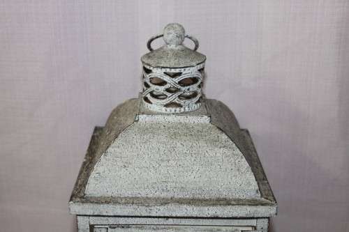 A STUNNING FULL SIZE WHITE DISTRESSED "BELLE JARDINIERE - PARIS" METAL LANTERN