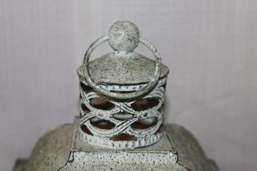 A STUNNING FULL SIZE WHITE DISTRESSED "BELLE JARDINIERE - PARIS" METAL LANTERN