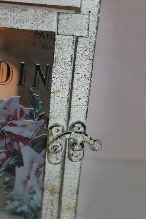 A STUNNING FULL SIZE WHITE DISTRESSED "BELLE JARDINIERE - PARIS" METAL LANTERN