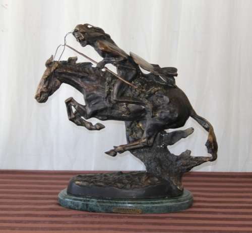 A SPECTACULAR HUGE SIGNED FREDERIC REMINGTON "CHEYENNE" BRONZE SCULPTURE IN FANTASTIC CONDITION