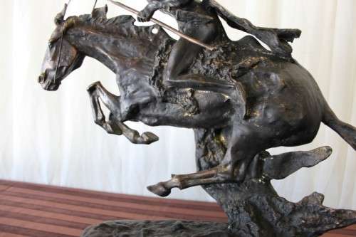 A SPECTACULAR HUGE SIGNED FREDERIC REMINGTON "CHEYENNE" BRONZE SCULPTURE IN FANTASTIC CONDITION