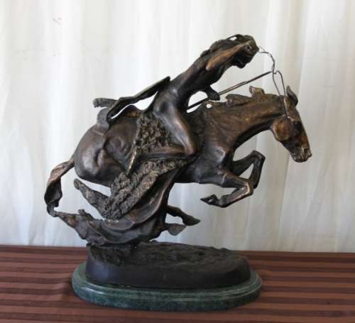 A SPECTACULAR HUGE SIGNED FREDERIC REMINGTON "CHEYENNE" BRONZE SCULPTURE IN FANTASTIC CONDITION