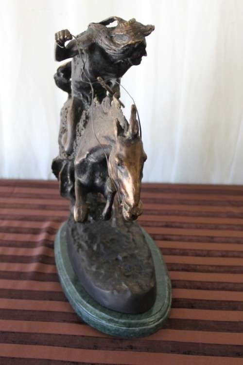 A SPECTACULAR HUGE SIGNED FREDERIC REMINGTON "CHEYENNE" BRONZE SCULPTURE IN FANTASTIC CONDITION
