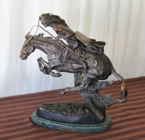 A SPECTACULAR HUGE SIGNED FREDERIC REMINGTON "CHEYENNE" BRONZE SCULPTURE IN FANTASTIC CONDITION