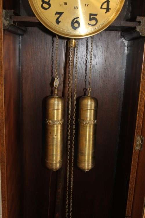 A SPECTACULAR RARE ANTIQUE GERMAN HAWINA SOLID OAK LONG CASE CLOCK w/ MOVEMENT BY HANS WINTERHALDEN