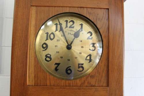 A SPECTACULAR RARE ANTIQUE GERMAN HAWINA SOLID OAK LONG CASE CLOCK w/ MOVEMENT BY HANS WINTERHALDEN