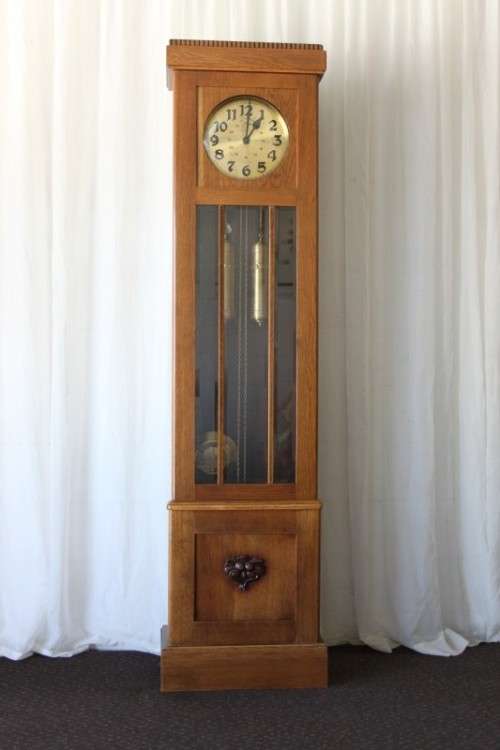 A SPECTACULAR RARE ANTIQUE GERMAN HAWINA SOLID OAK LONG CASE CLOCK w/ MOVEMENT BY HANS WINTERHALDEN