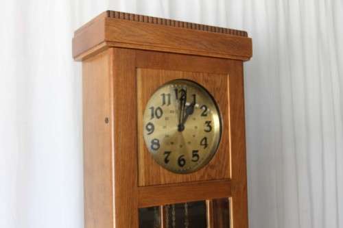 A SPECTACULAR RARE ANTIQUE GERMAN HAWINA SOLID OAK LONG CASE CLOCK w/ MOVEMENT BY HANS WINTERHALDEN