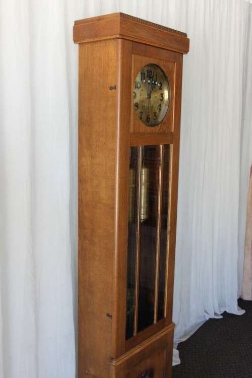 A SPECTACULAR RARE ANTIQUE GERMAN HAWINA SOLID OAK LONG CASE CLOCK w/ MOVEMENT BY HANS WINTERHALDEN
