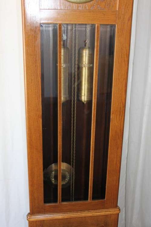 A SPECTACULAR RARE ANTIQUE GERMAN HAWINA SOLID OAK LONG CASE CLOCK w/ MOVEMENT BY HANS WINTERHALDEN