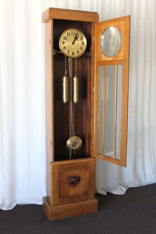 A SPECTACULAR RARE ANTIQUE GERMAN HAWINA SOLID OAK LONG CASE CLOCK w/ MOVEMENT BY HANS WINTERHALDEN