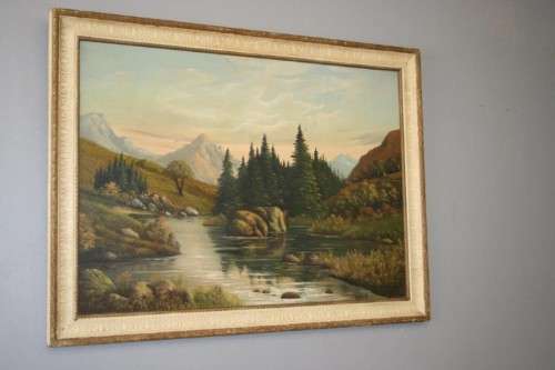 AN AWESOME ORIGINAL SIGNED AND FRAMED OIL ON BOARD LANDSCAPE PAINTING BY SA ARTIST "E. KORUB"
