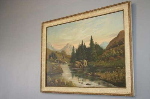 AN AWESOME ORIGINAL SIGNED AND FRAMED OIL ON BOARD LANDSCAPE PAINTING BY SA ARTIST "E. KORUB"
