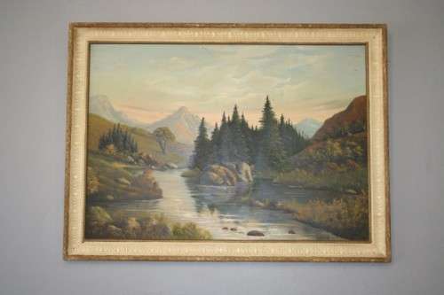 AN AWESOME ORIGINAL SIGNED AND FRAMED OIL ON BOARD LANDSCAPE PAINTING BY SA ARTIST "E. KORUB"