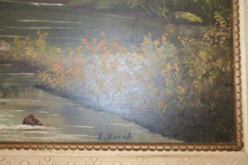 AN AWESOME ORIGINAL SIGNED AND FRAMED OIL ON BOARD LANDSCAPE PAINTING BY SA ARTIST "E. KORUB"