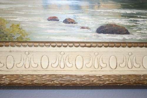 AN AWESOME ORIGINAL SIGNED AND FRAMED OIL ON BOARD LANDSCAPE PAINTING BY SA ARTIST "E. KORUB"
