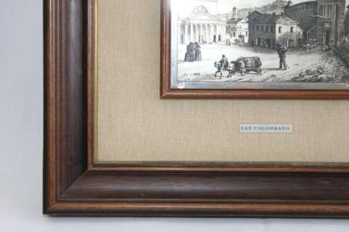 A FANTASTIC FRAMED ITALIAN MADE 925 SILVER (STAMPED) ETCHING OF THE "SAN COLOMBANO" BASILICA