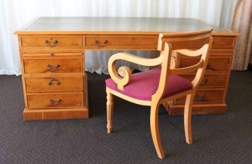 A MAGNIFICENT ORIGINAL "GORDON FRASER" YEW WOOD CHIPPENDALE PARTNERS DESK AND CHAIR - WOW!!!!