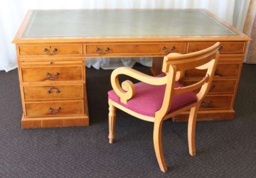 A MAGNIFICENT ORIGINAL "GORDON FRASER" YEW WOOD CHIPPENDALE PARTNERS DESK AND CHAIR - WOW!!!!