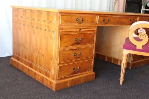 A MAGNIFICENT ORIGINAL "GORDON FRASER" YEW WOOD CHIPPENDALE PARTNERS DESK AND CHAIR - WOW!!!!