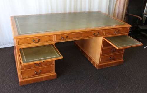 A MAGNIFICENT ORIGINAL "GORDON FRASER" YEW WOOD CHIPPENDALE PARTNERS DESK AND CHAIR - WOW!!!!