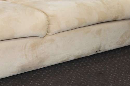 AN AWESOME TAN SUEDE FEEL LARGE 2-SEATER COMFORTABLE COUCH IN AWESOME CONDITION