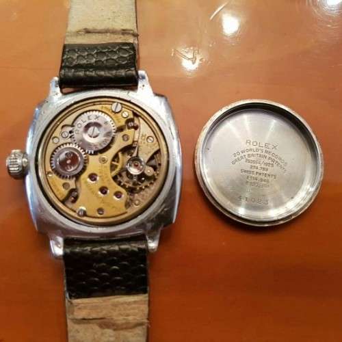 A SPECTACULAR & VERY RARE ANTIQUE (c1928) "ROLEX OYSTER CUSHION" STAINLESS STEEL GENTS WRIST WATCH