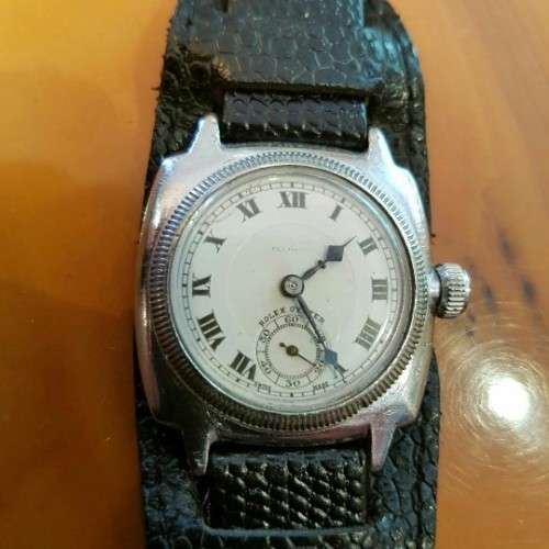 A SPECTACULAR & VERY RARE ANTIQUE (c1928) "ROLEX OYSTER CUSHION" STAINLESS STEEL GENTS WRIST WATCH