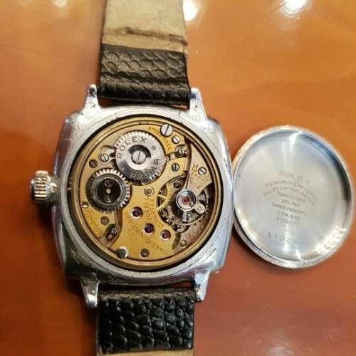 A SPECTACULAR & VERY RARE ANTIQUE (c1928) "ROLEX OYSTER CUSHION" STAINLESS STEEL GENTS WRIST WATCH