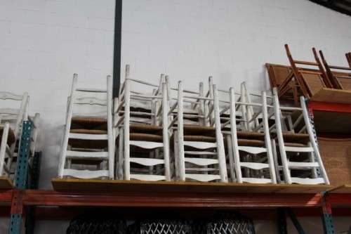 A FANTASTIC COLLECTION OF 60x WHITEWASHED WOODEN CAFE DINING CHAIRS WITH WICKER SEATS price/chair