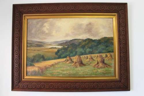 AN AMAZING ORIGINAL SIGNED "ADA GHENT" (c1900s) LANDSCAPE OIL PAINTING IN A BEAUTIFUL CARVED FRAME