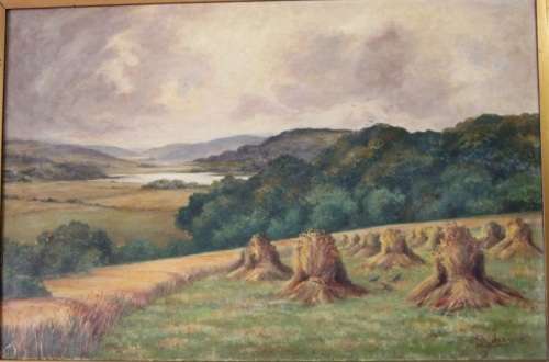 AN AMAZING ORIGINAL SIGNED "ADA GHENT" (c1900s) LANDSCAPE OIL PAINTING IN A BEAUTIFUL CARVED FRAME