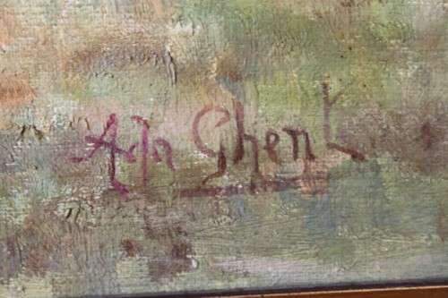 AN AMAZING ORIGINAL SIGNED "ADA GHENT" (c1900s) LANDSCAPE OIL PAINTING IN A BEAUTIFUL CARVED FRAME