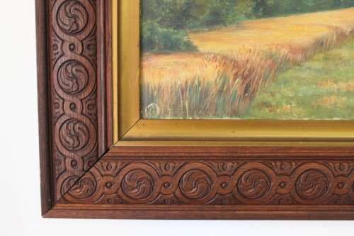 AN AMAZING ORIGINAL SIGNED "ADA GHENT" (c1900s) LANDSCAPE OIL PAINTING IN A BEAUTIFUL CARVED FRAME