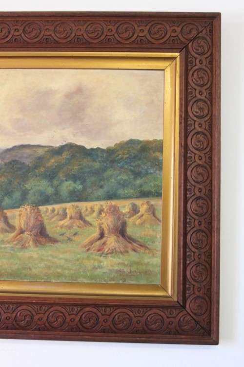 AN AMAZING ORIGINAL SIGNED "ADA GHENT" (c1900s) LANDSCAPE OIL PAINTING IN A BEAUTIFUL CARVED FRAME