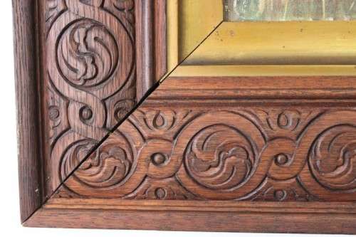 AN AMAZING ORIGINAL SIGNED "ADA GHENT" (c1900s) LANDSCAPE OIL PAINTING IN A BEAUTIFUL CARVED FRAME