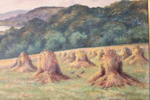 AN AMAZING ORIGINAL SIGNED "ADA GHENT" (c1900s) LANDSCAPE OIL PAINTING IN A BEAUTIFUL CARVED FRAME