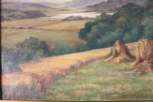 AN AMAZING ORIGINAL SIGNED "ADA GHENT" (c1900s) LANDSCAPE OIL PAINTING IN A BEAUTIFUL CARVED FRAME