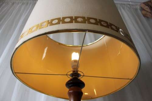 A SPECTACULAR RETRO WOODEN FLOOR LAMP WITH A FOOT SWITCH AND TONS OF CHARACTER