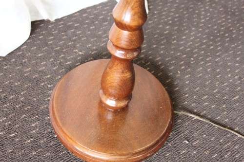 A SPECTACULAR RETRO WOODEN FLOOR LAMP WITH A FOOT SWITCH AND TONS OF CHARACTER