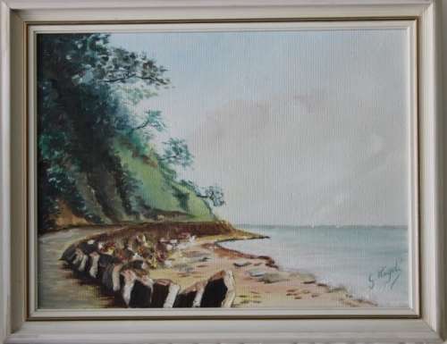 AN AWESOME FRAMED AND SIGNED ORIGINAL OIL ON BOARD LANDSCAPE "LAKESIDE" PAINTING