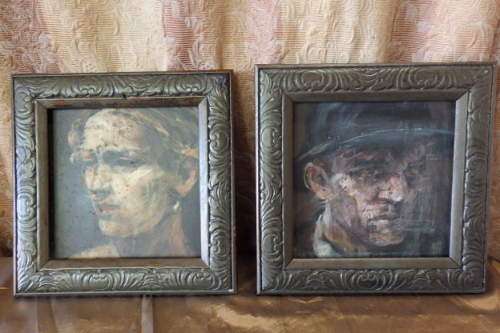 TWO BEAUTIFULLY FRAMED "PORTRAIT" OIL ON BOARD PAINTINGS OF A MAN AND WOMAN bid/painting