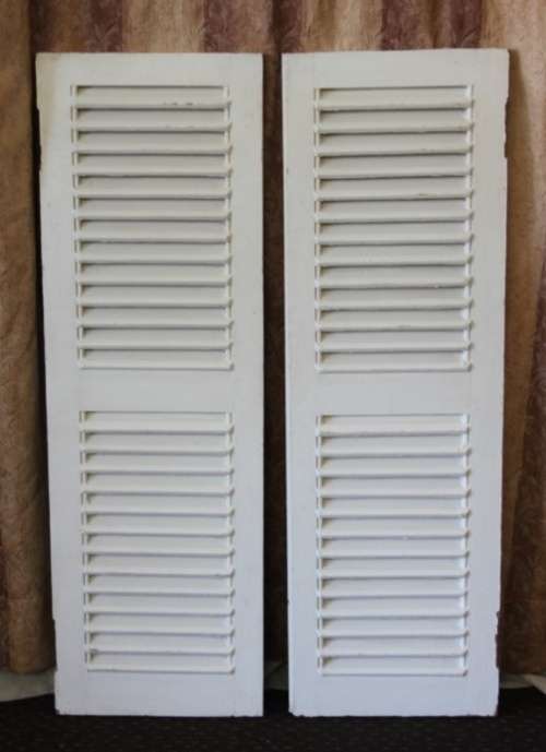 A FANTASTIC PAIR OF "WHITE" SOLID TEAK WINDOW "SHUTTERS" IN GREAT CONDITION
