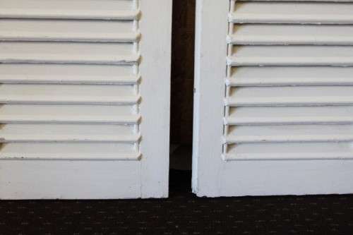 A FANTASTIC PAIR OF "WHITE" SOLID TEAK WINDOW "SHUTTERS" IN GREAT CONDITION