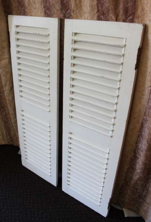 A FANTASTIC PAIR OF "WHITE" SOLID TEAK WINDOW "SHUTTERS" IN GREAT CONDITION