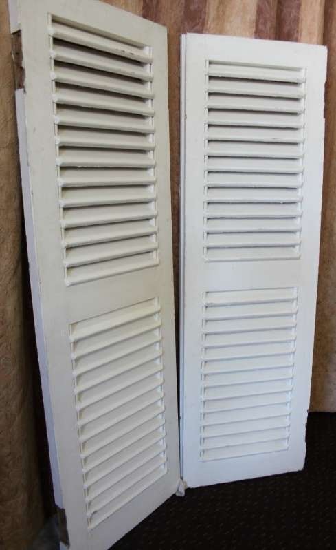 A FANTASTIC PAIR OF "WHITE" SOLID TEAK WINDOW "SHUTTERS" IN GREAT CONDITION